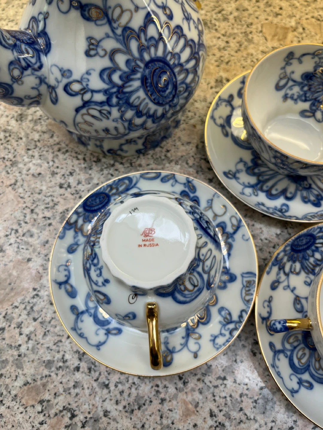 Russian Tea Set with Teapot, Cups, and Saucers - photo 2
