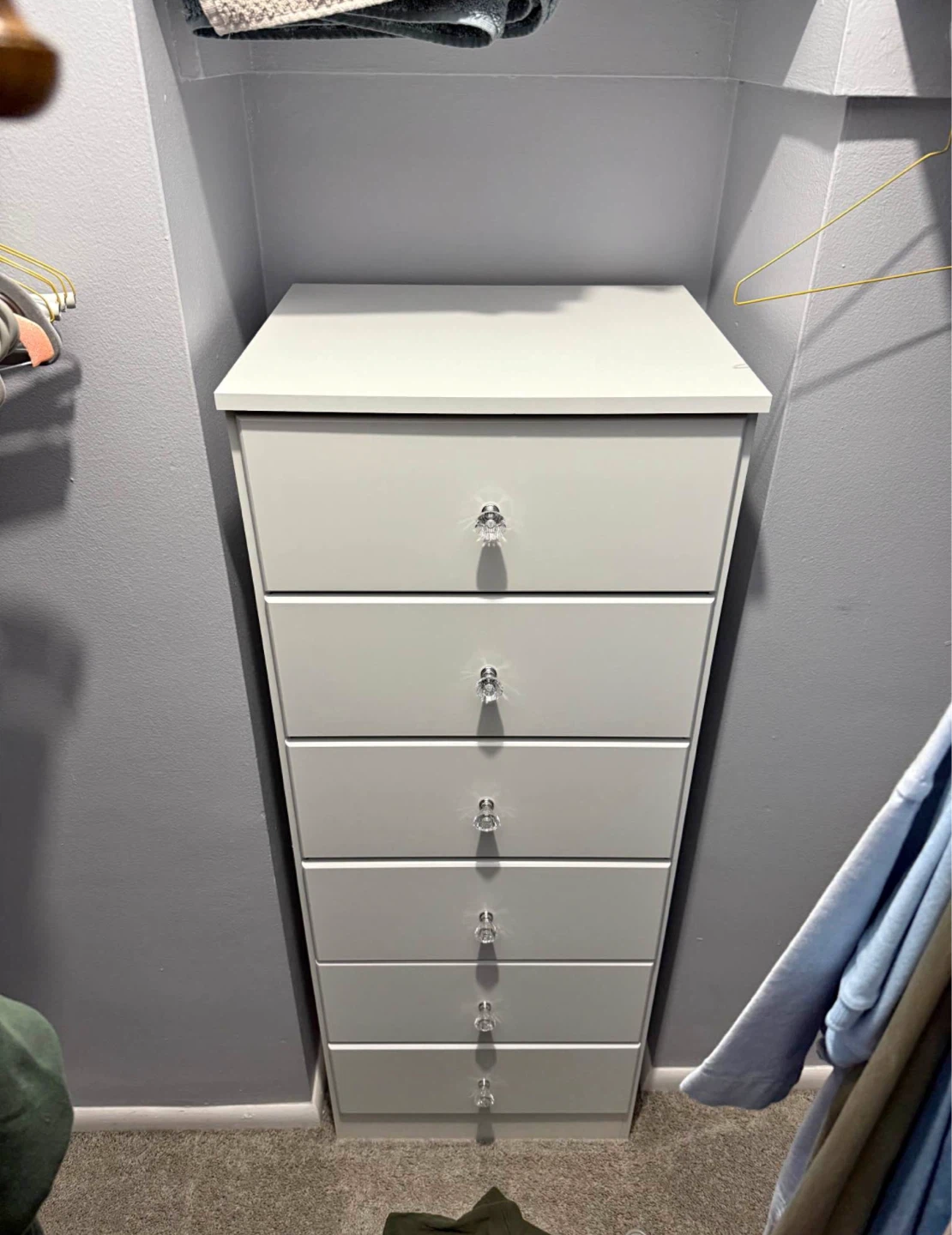 White 6-Drawer Dresser with Crystal Knobs