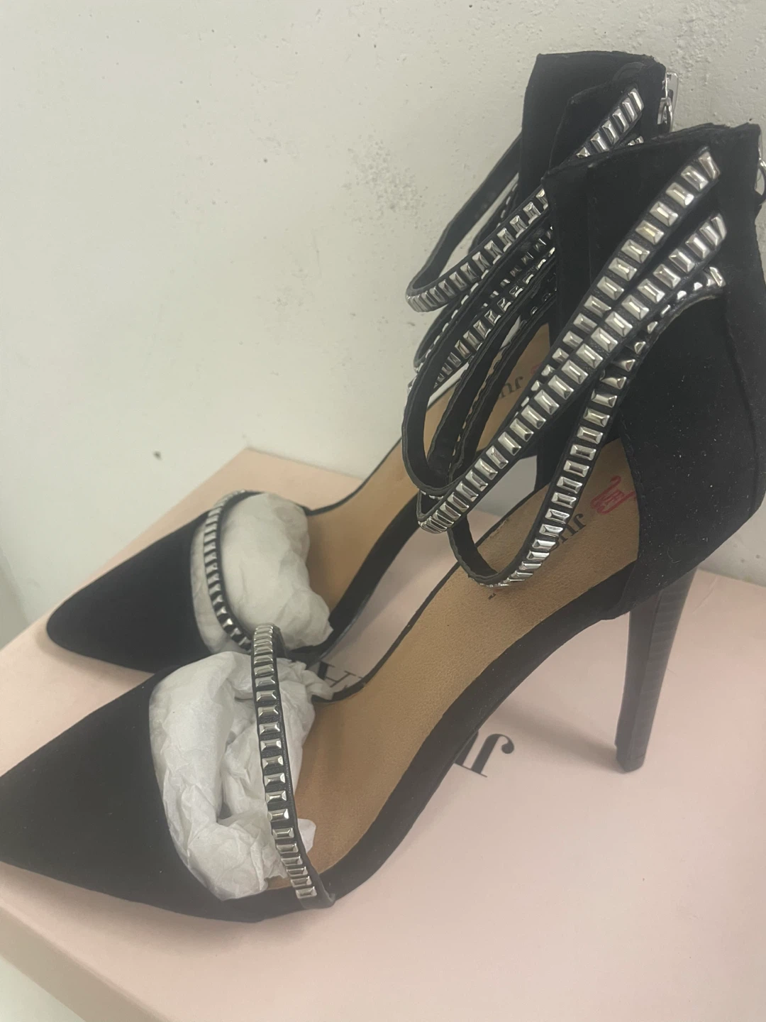 New Just Fab Black Suede Strappy Heels - size 10 - photo 2
