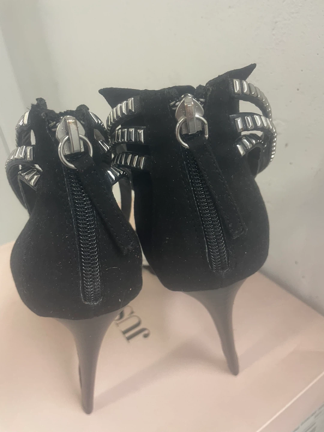 New Just Fab Black Suede Strappy Heels - size 10 - photo 3