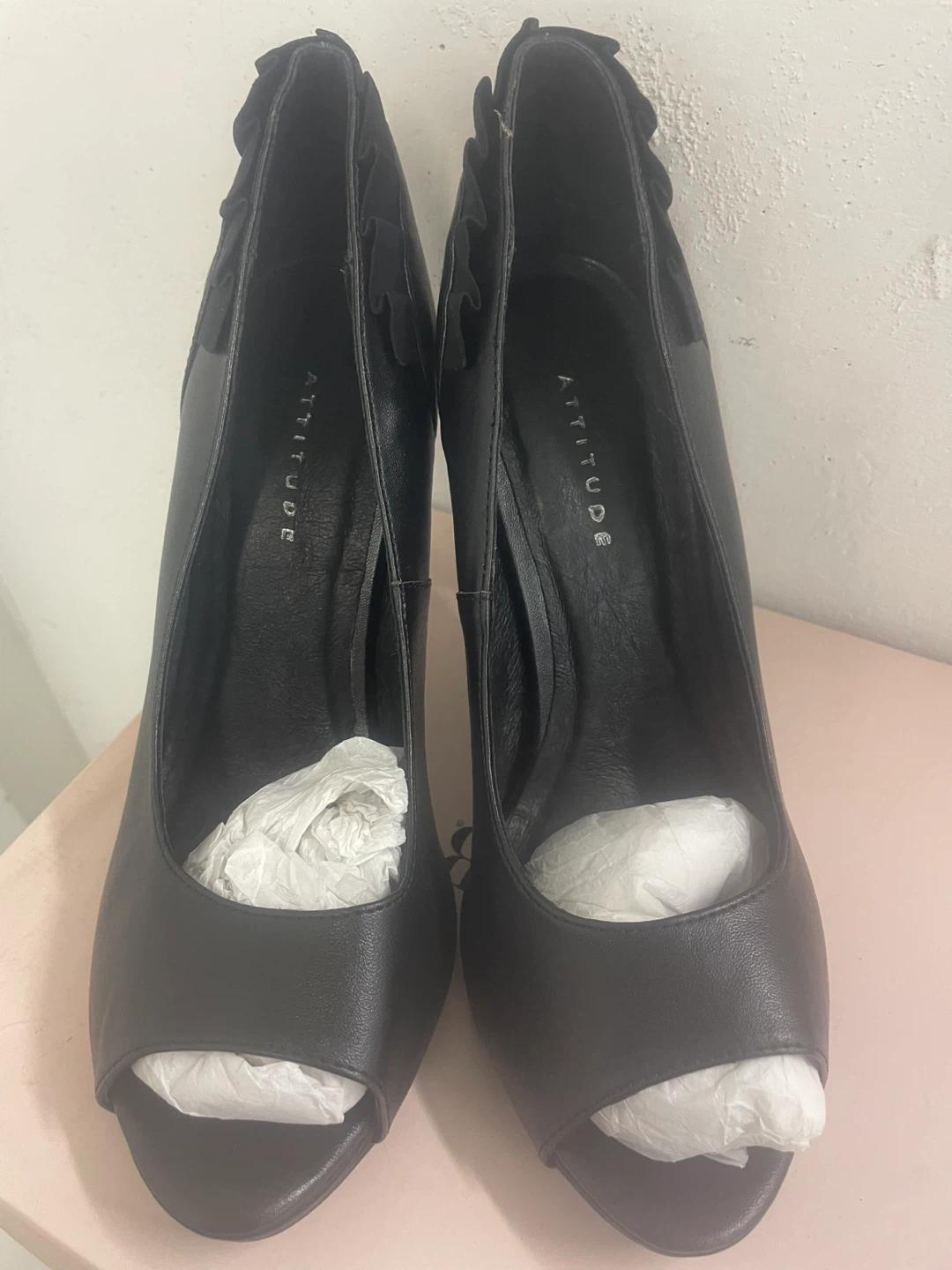 ATTITUDE Alissa Black Peep Toe Heels - Size 10M