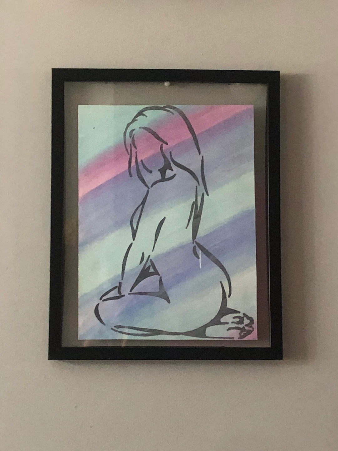 Framed Watercolor Woman Painting 11”x14””