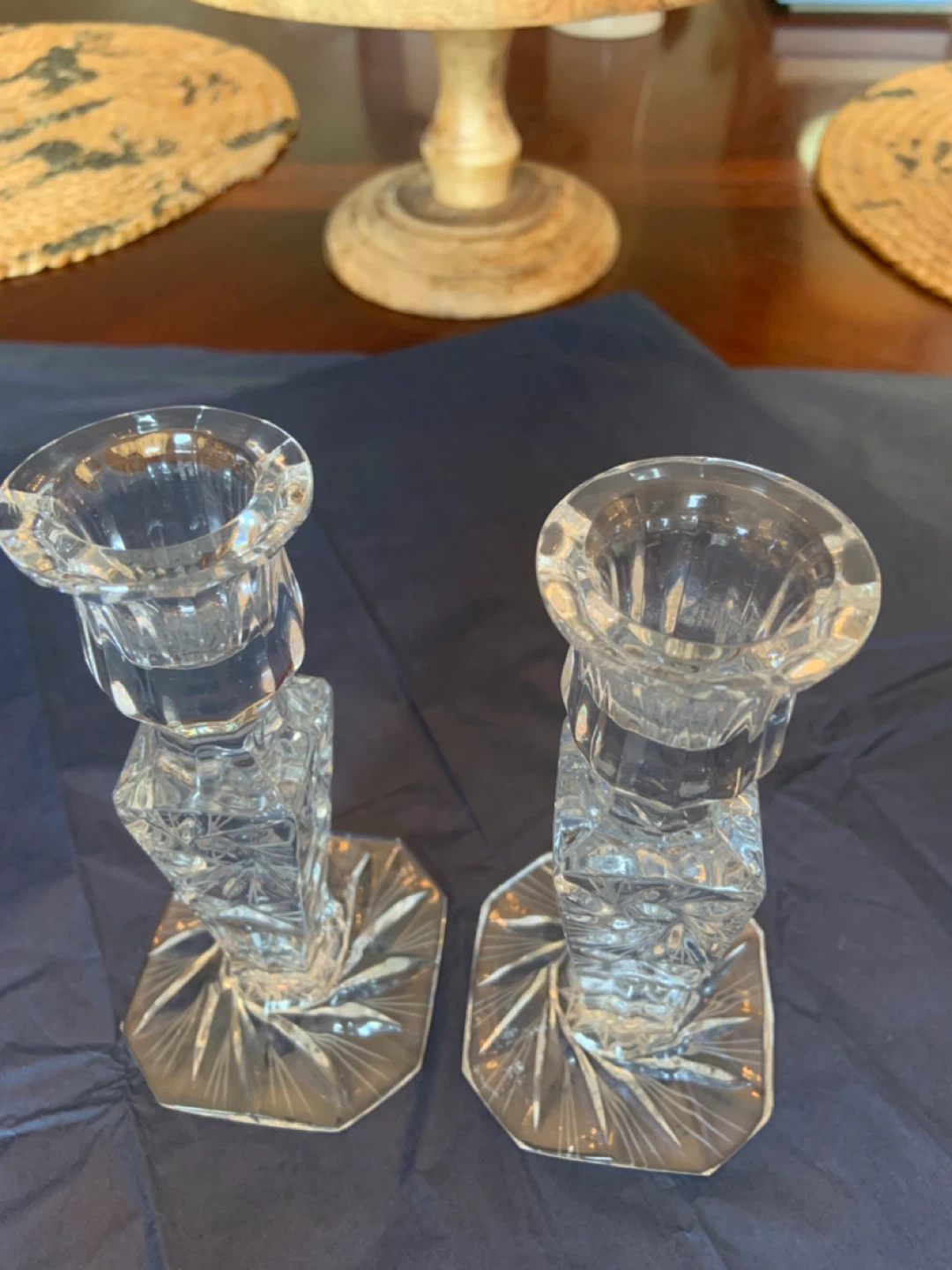Vintage Rare Pair of Crystal Pinwheel Candlesticks - photo 3