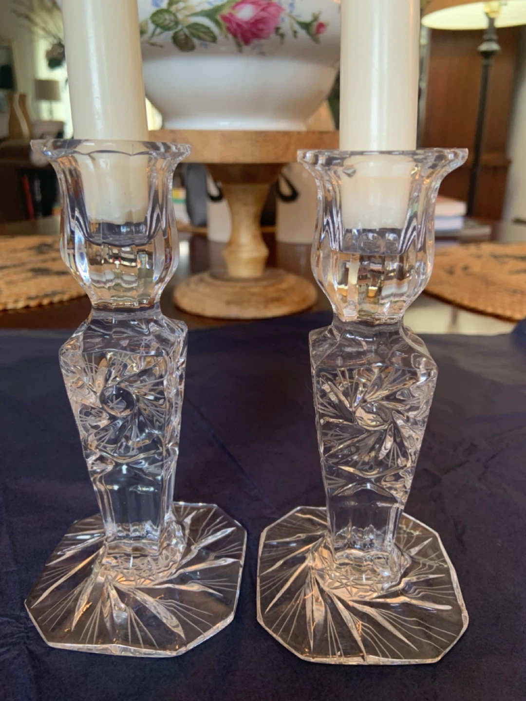 Vintage Rare Pair of Crystal Pinwheel Candlesticks - photo 2