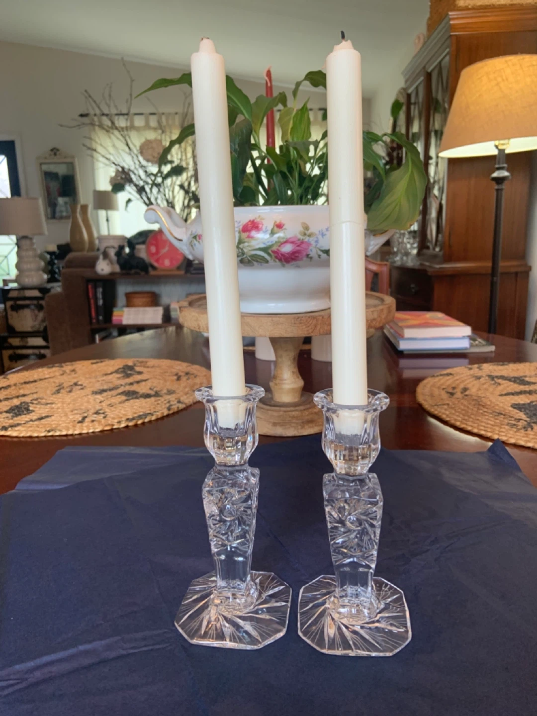 Vintage Rare Pair of Crystal Pinwheel Candlesticks - photo 4
