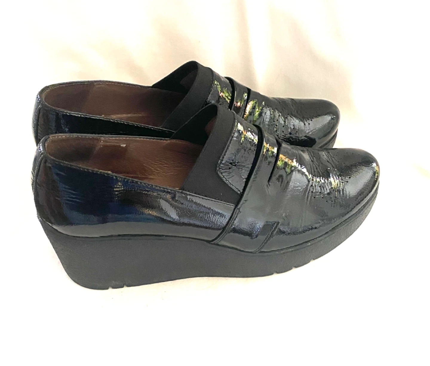 Wonders Black Patent Wedge Loafers, Size 8 - photo 3