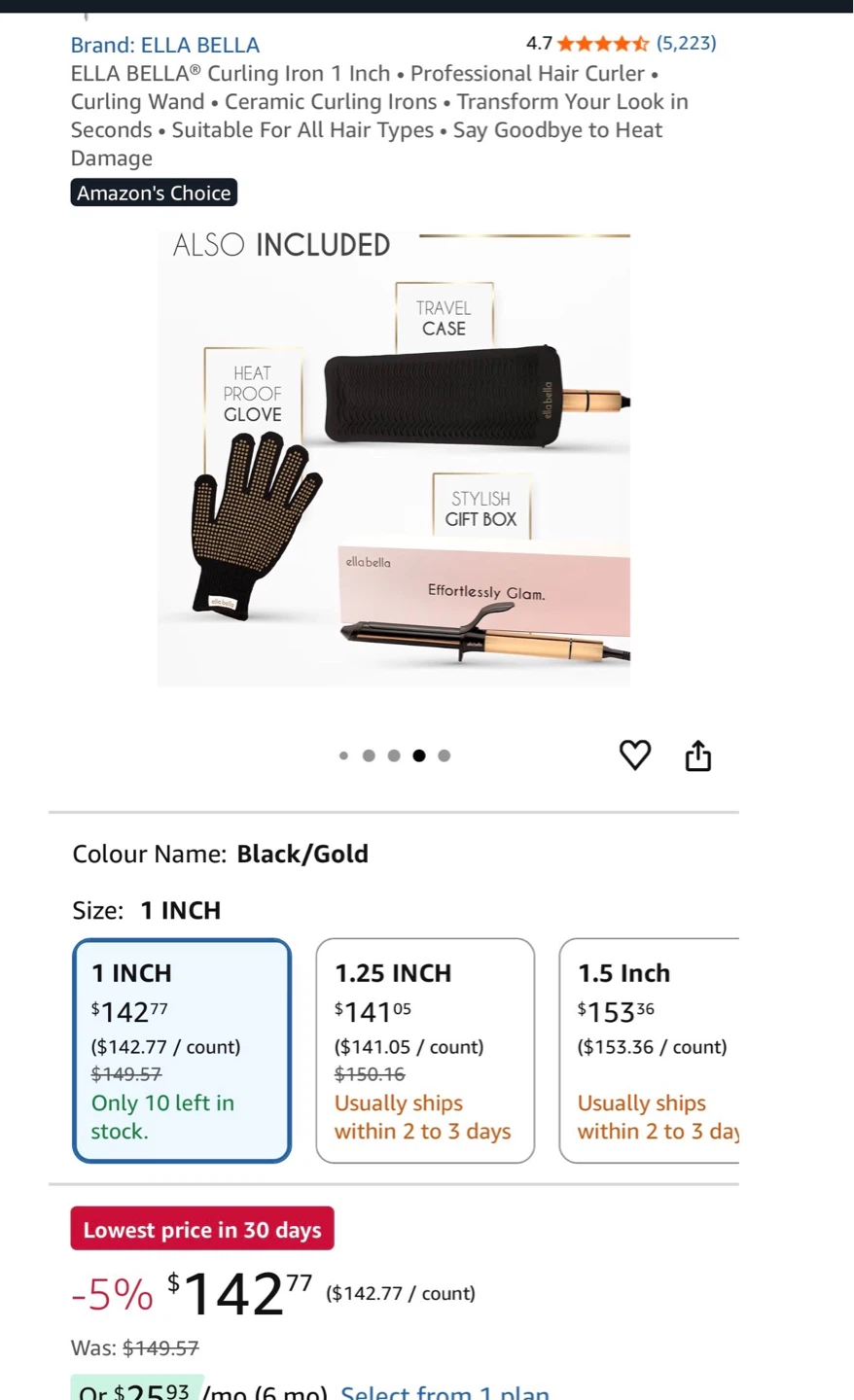 ELLA BELLA 1 Inch Curling Iron - Black/Gold - photo 5