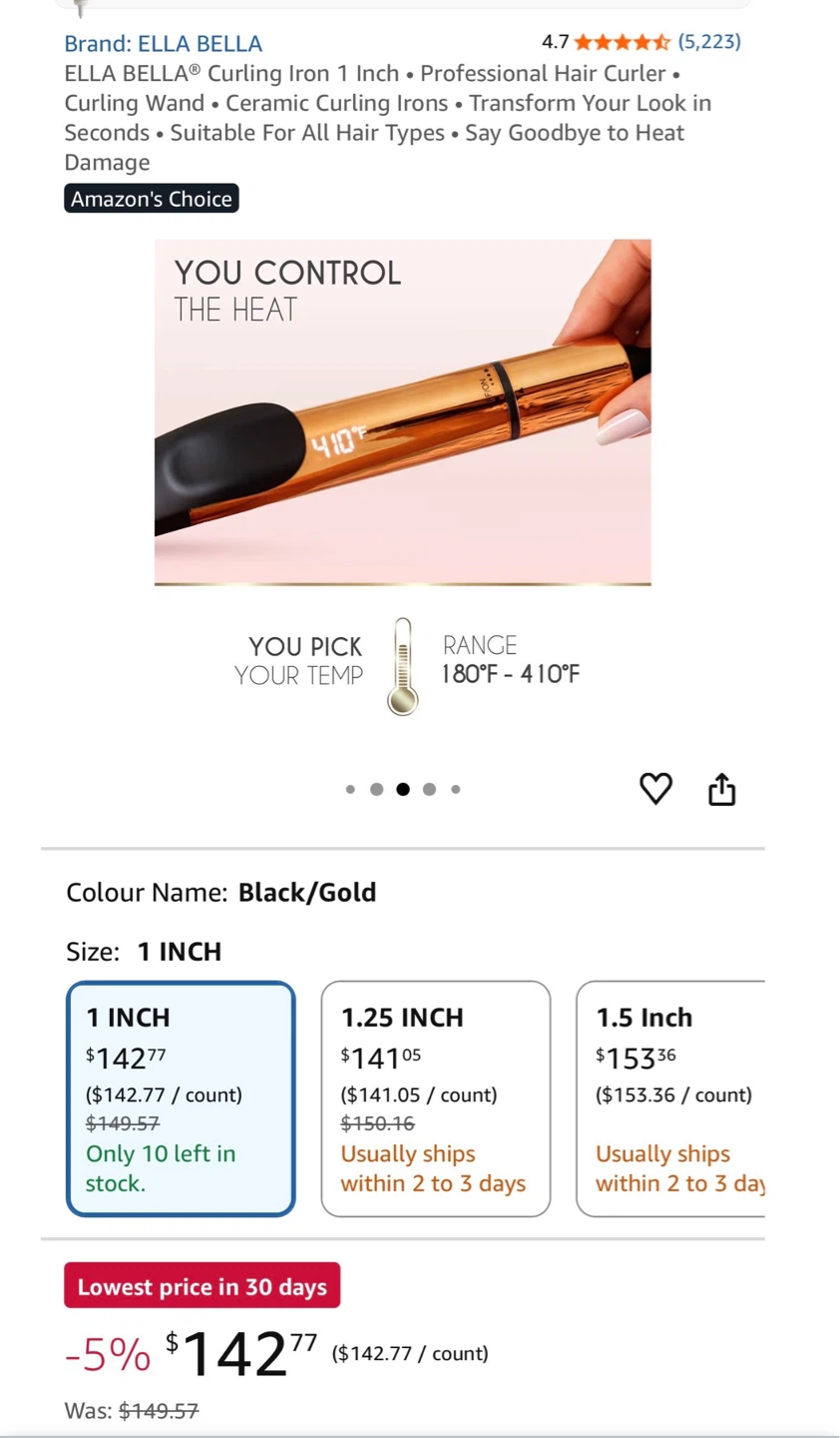 ELLA BELLA 1 Inch Curling Iron - Black/Gold - photo 4