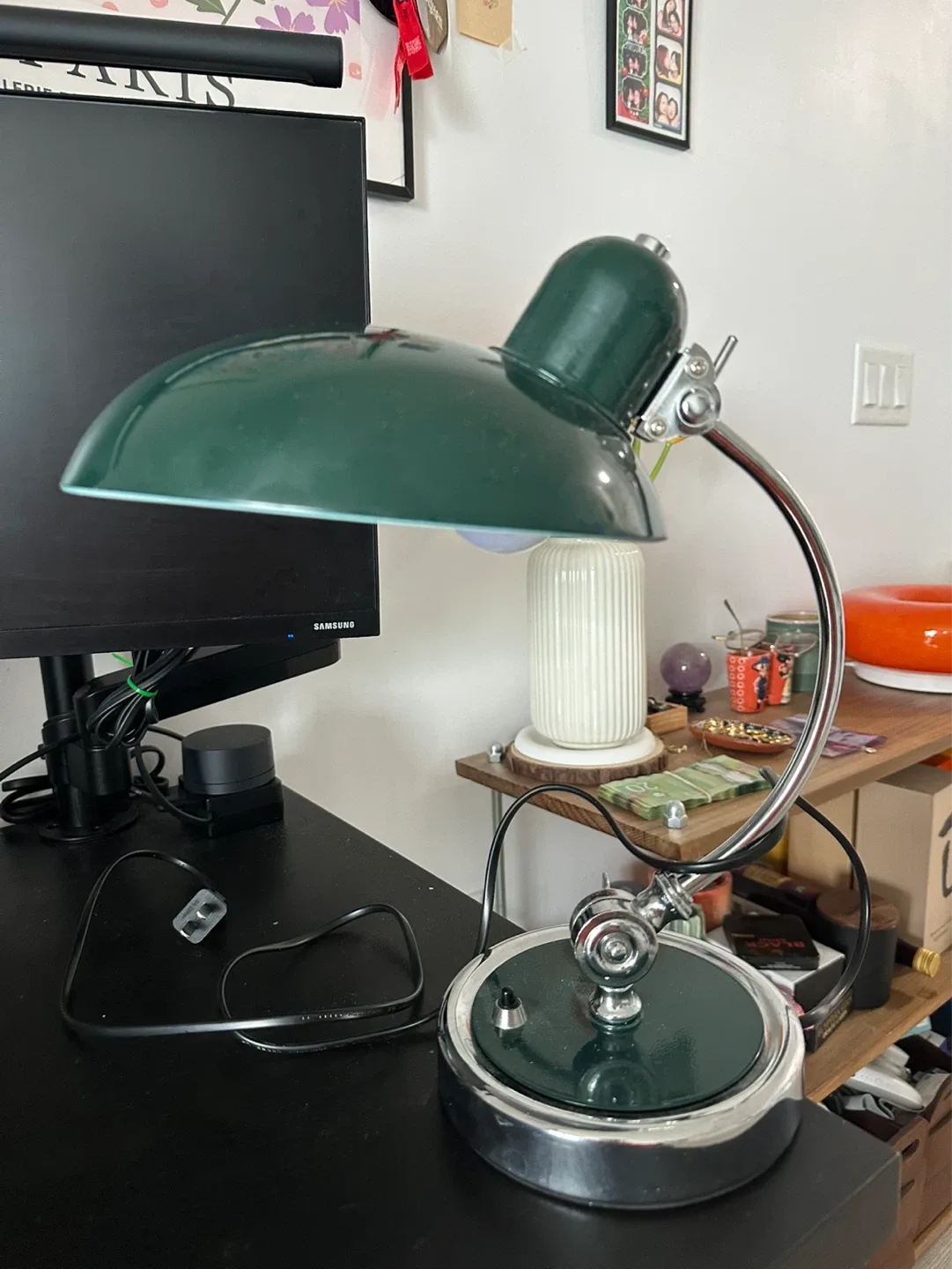 Dark Green Banker Style Desk Lamp