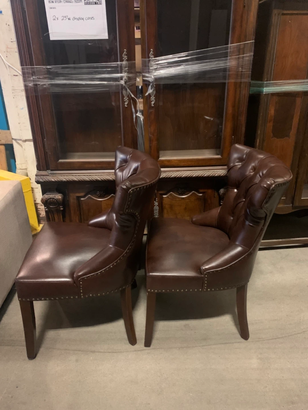 Set of 2 Brown Leather Dining Chairs - Like New - photo 2