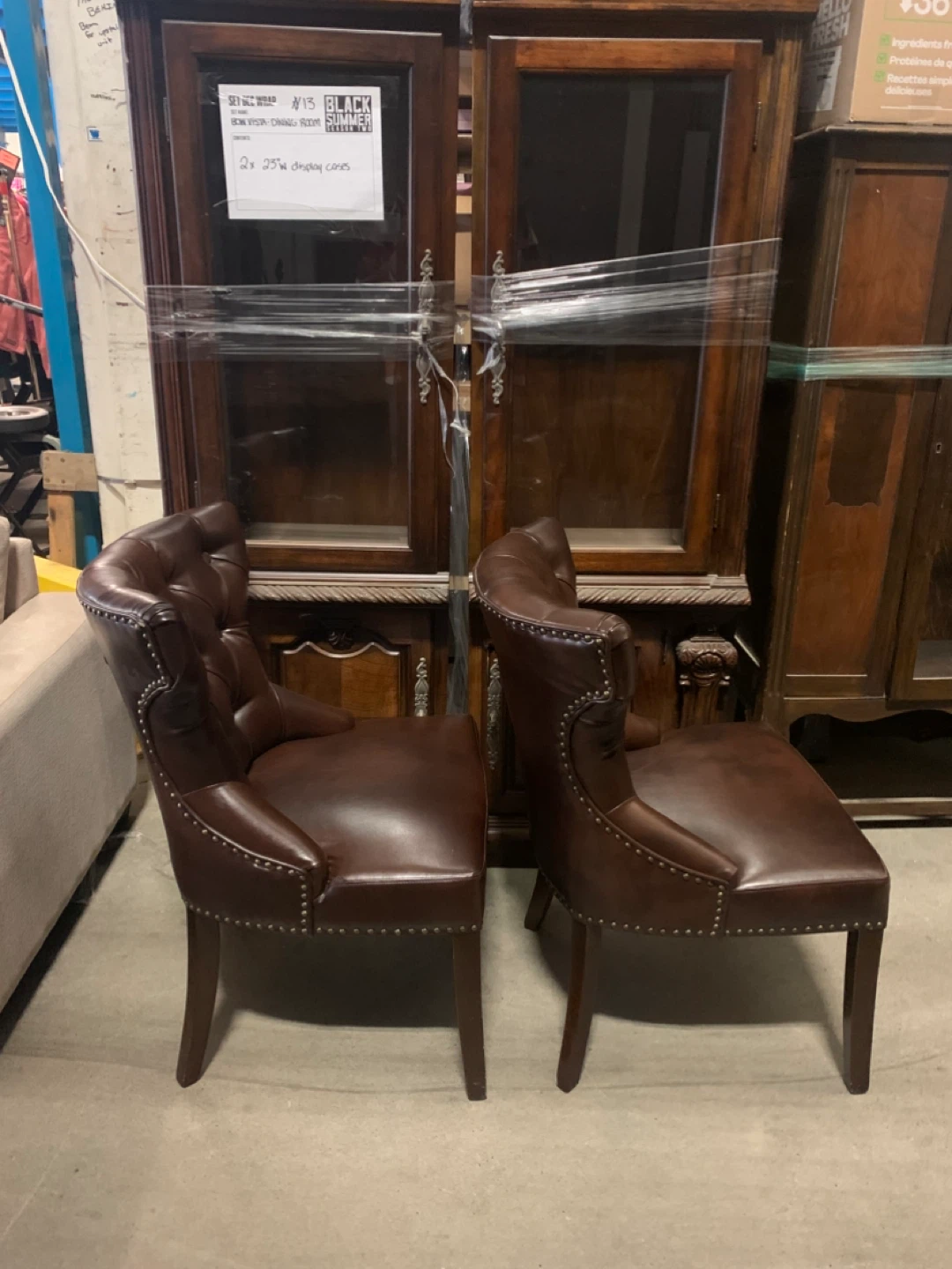 Set of 2 Brown Leather Dining Chairs - Like New - photo 4