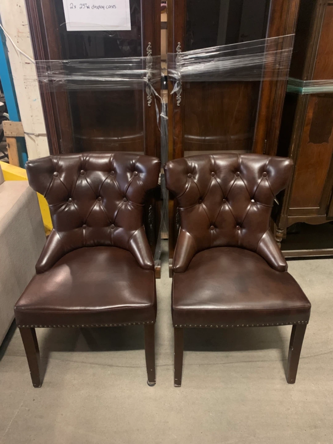 Set of 2 Brown Leather Dining Chairs - Like New