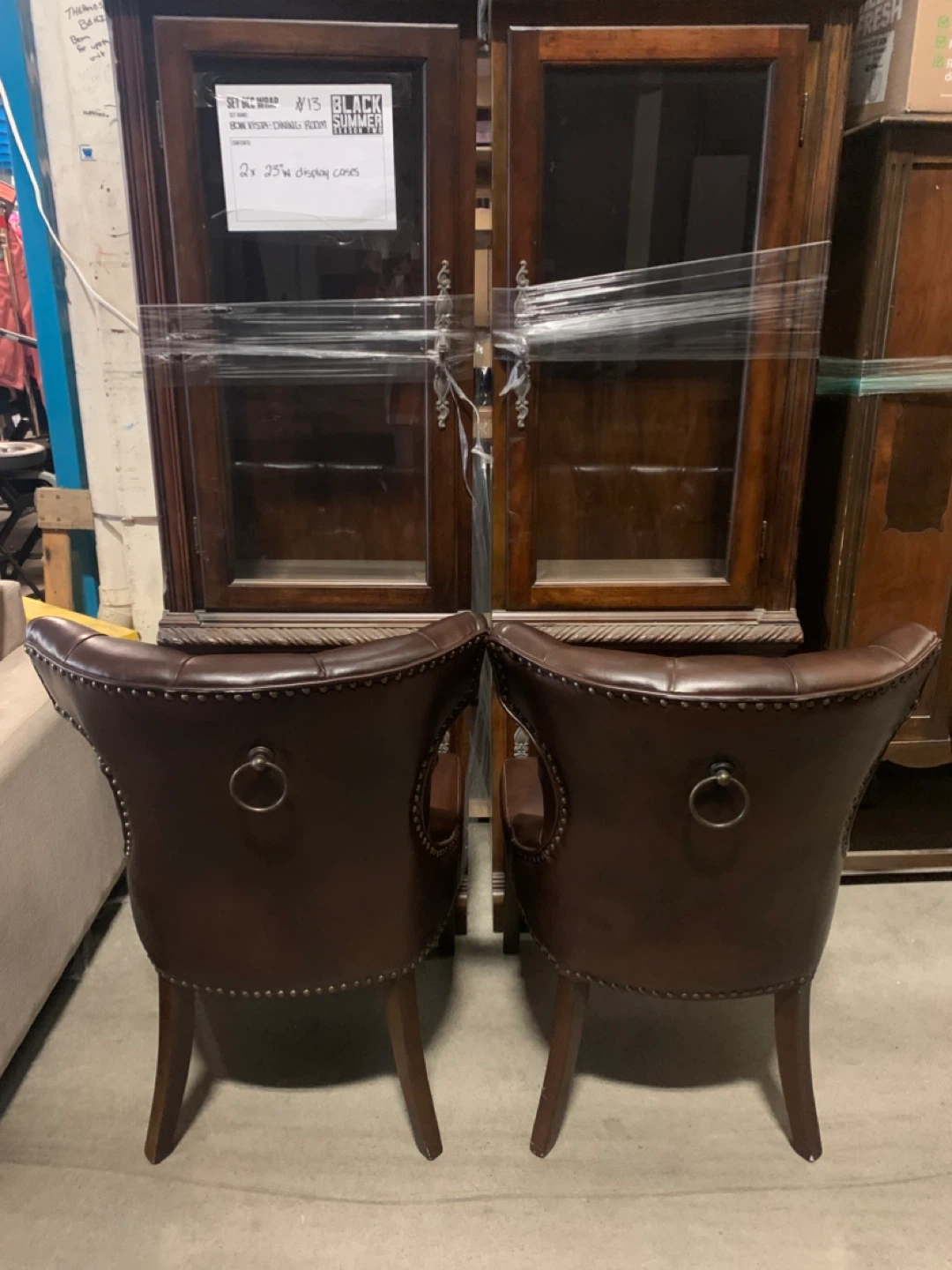 Set of 2 Brown Leather Dining Chairs - Like New - photo 3