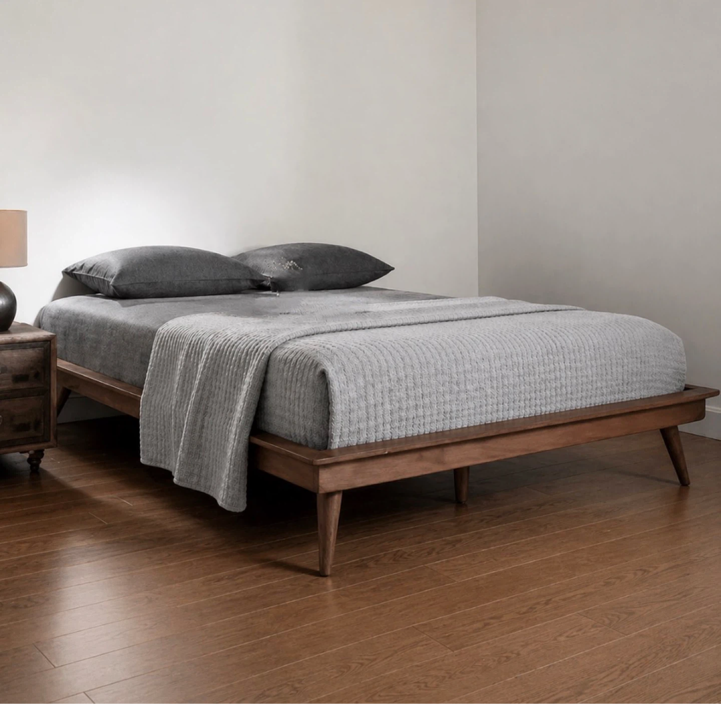 New Full Size Mid Century Modern Wood Platform Bed