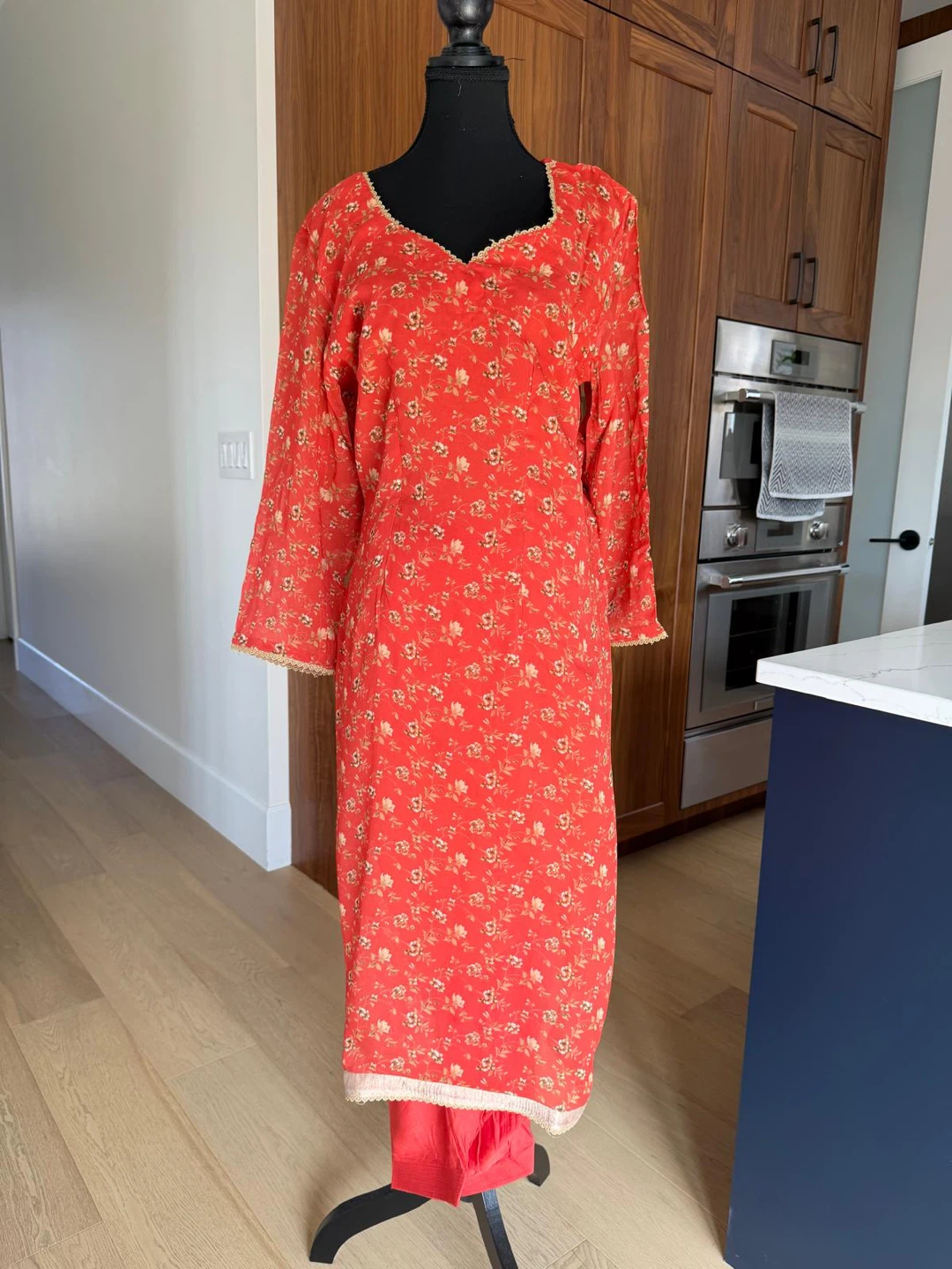 Red Floral Print Kurti with Pants