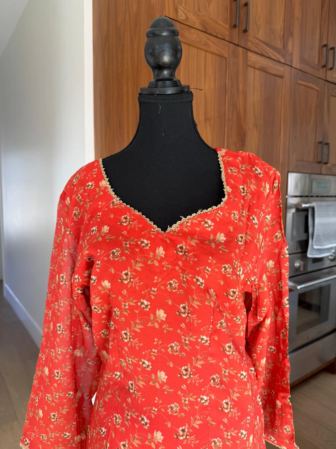 Red Floral Print Kurti with Pants - photo 2