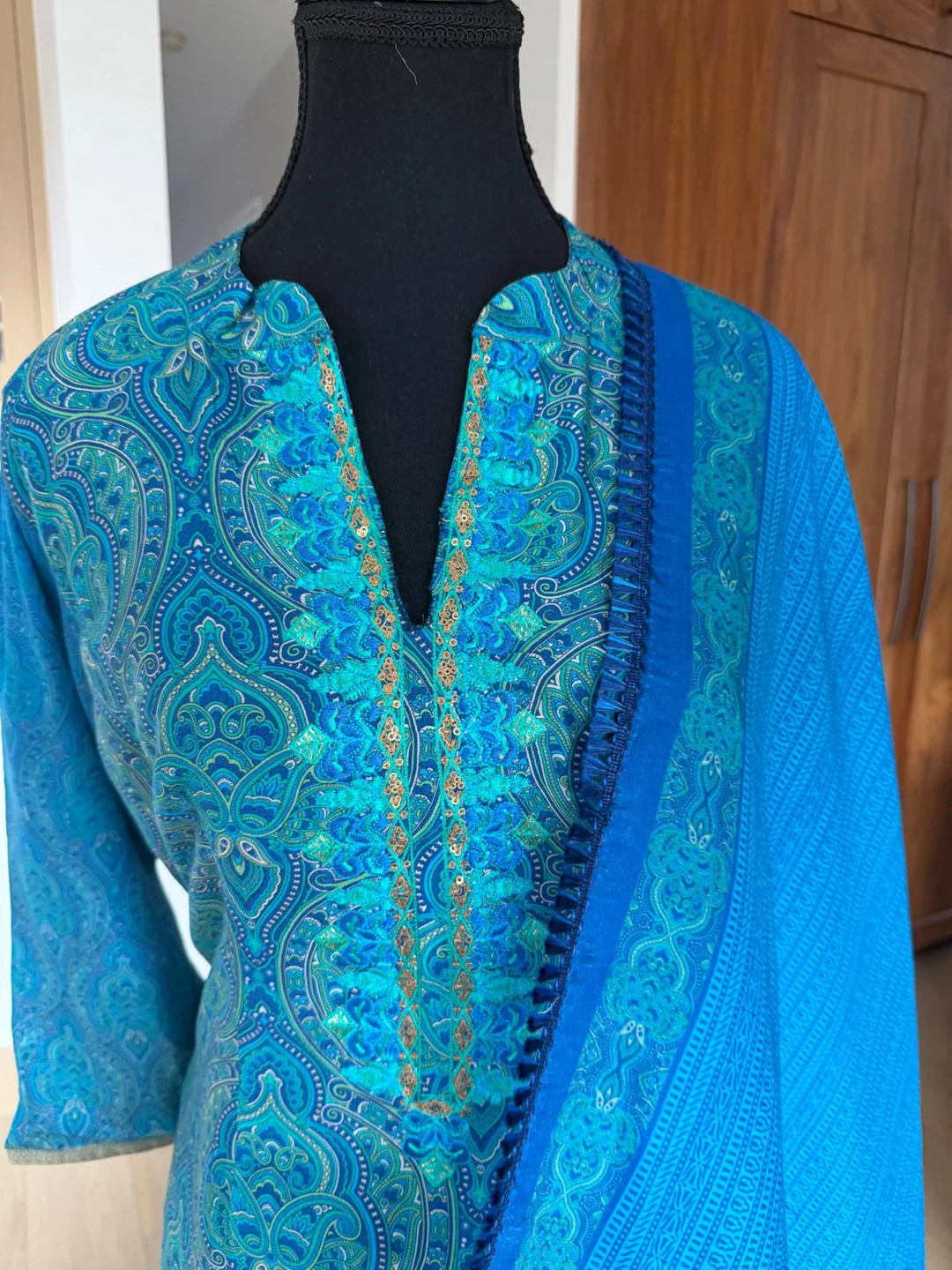 Blue Paisley Print Kurti with Dupatta
