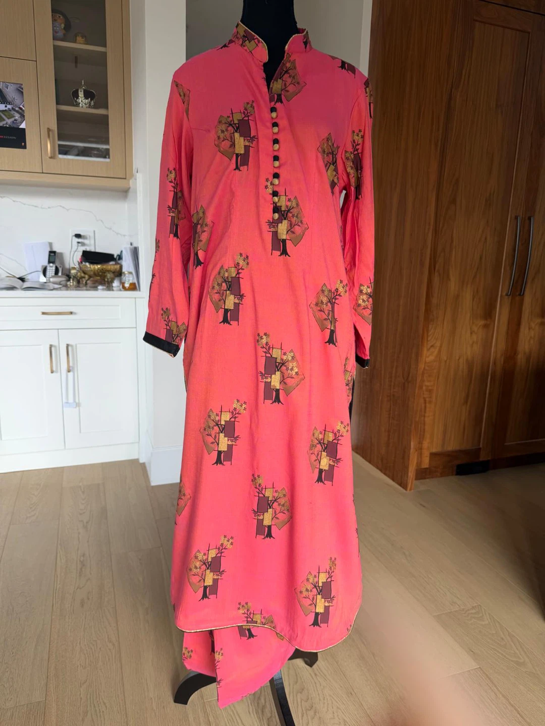 Pink and Black Printed Kurta Set with Dupatta