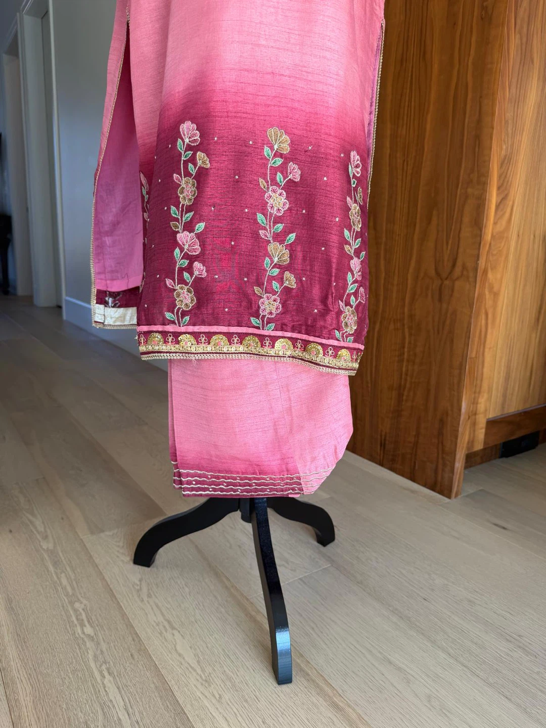 Pink Ombre Kurti with Floral Embroidery