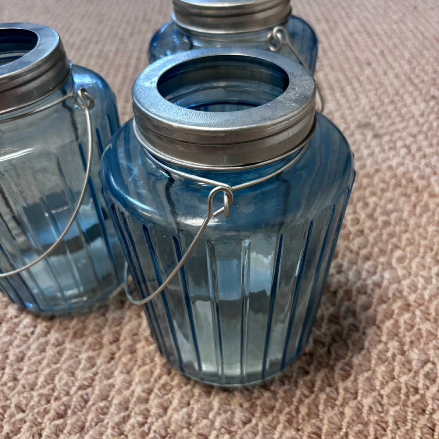 Set of 3 Blue Glass Lanterns - photo 2