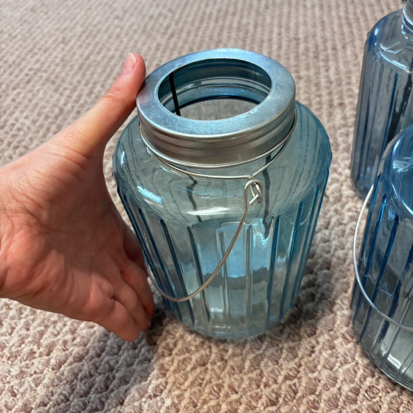 Set of 3 Blue Glass Lanterns - photo 5