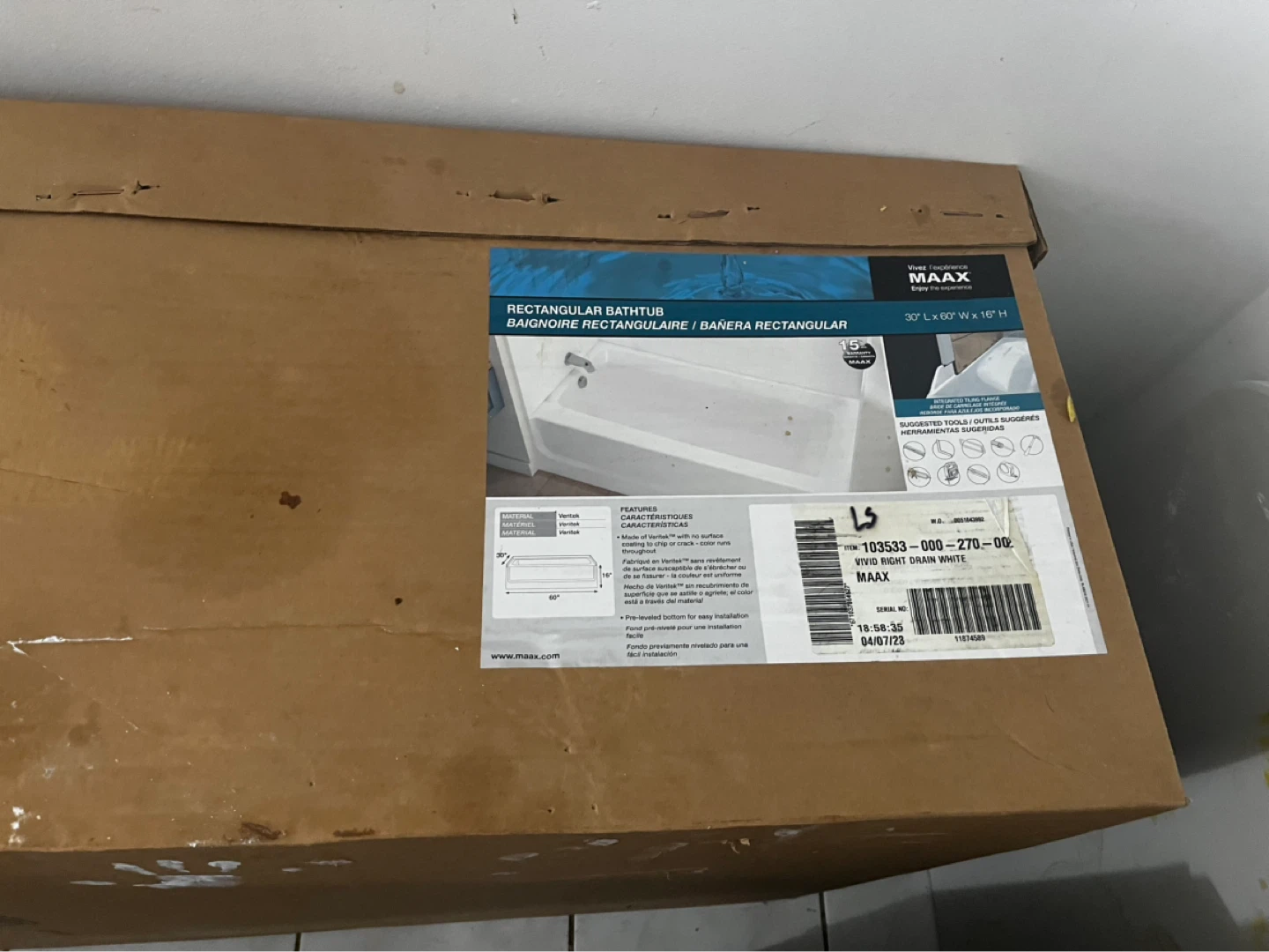 MAAX Rectangular Bathtub 30" L x 60" W x 18" H - photo 3