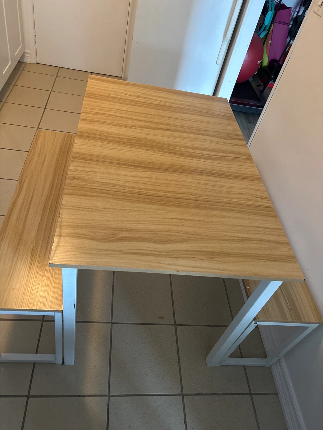 Wood Grain Dining Table with Benches