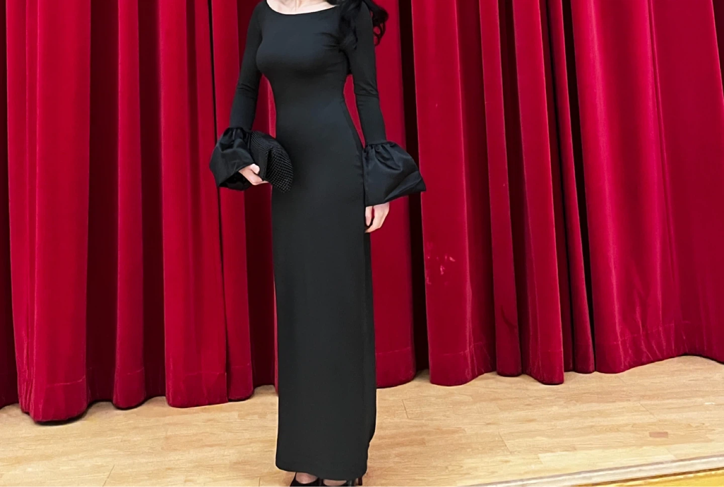 Black Off-the-Shoulder Maxi Dress with Bell Sleeves - photo 3