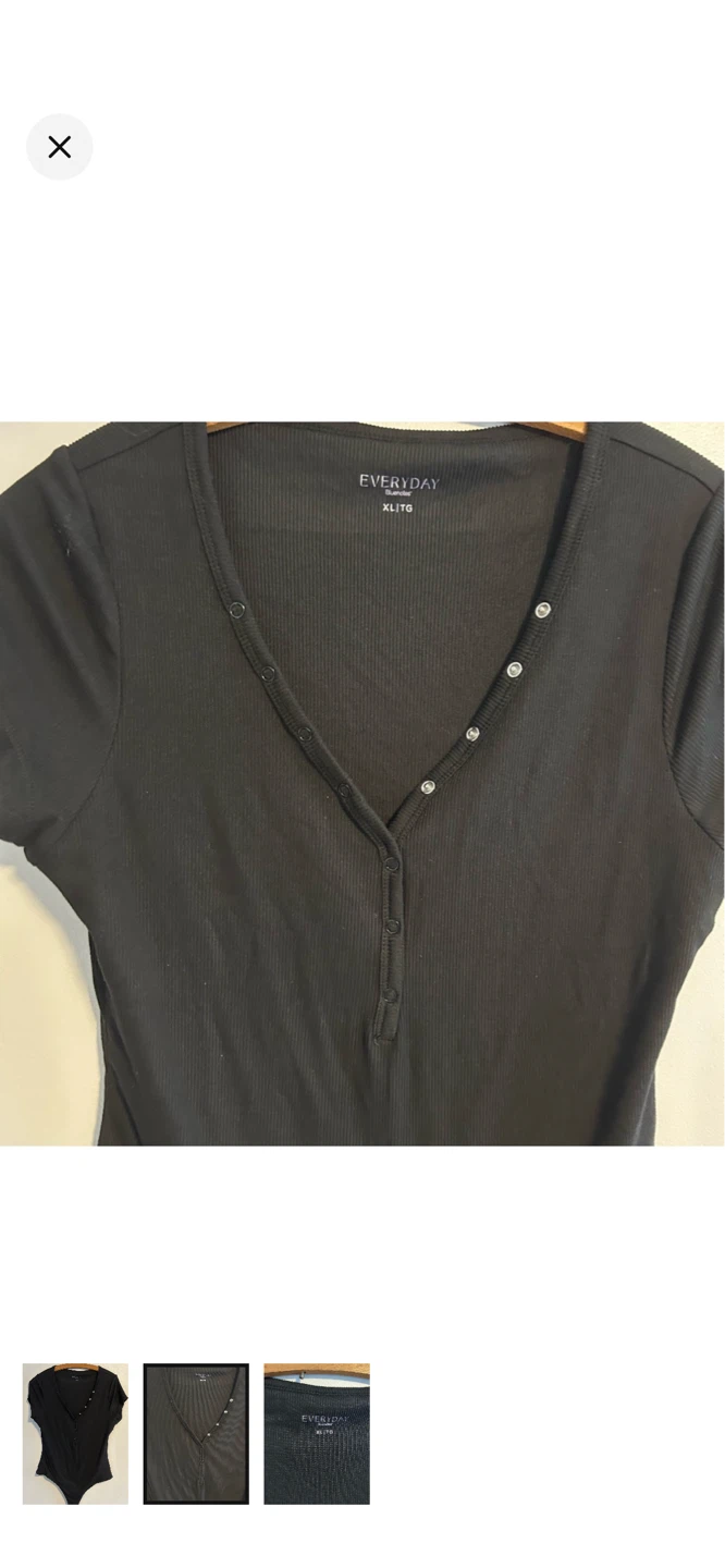 EVERYDAY Bluenotes Black Ribbed Snap Button Henley Bodysuit XL - photo 2