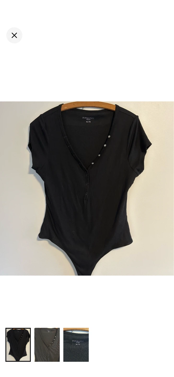 EVERYDAY Bluenotes Black Ribbed Snap Button Henley Bodysuit XL