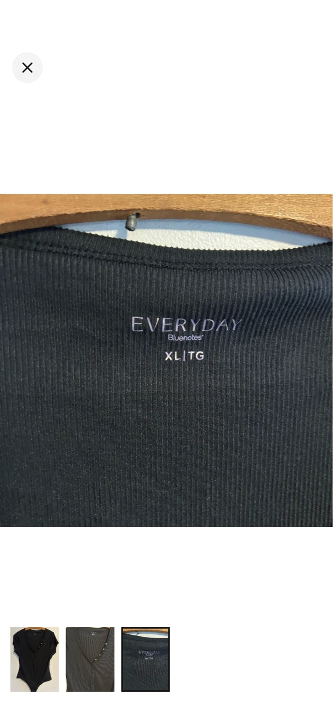 EVERYDAY Bluenotes Black Ribbed Snap Button Henley Bodysuit XL - photo 3