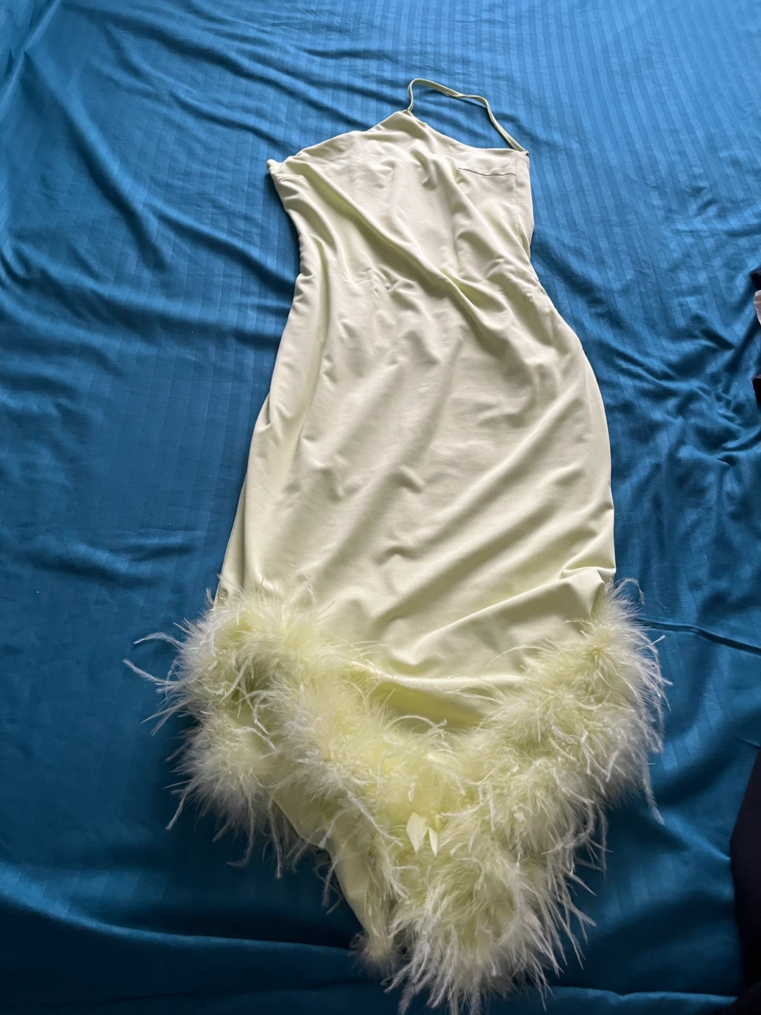 Light Green Feather Trim Slip Dress