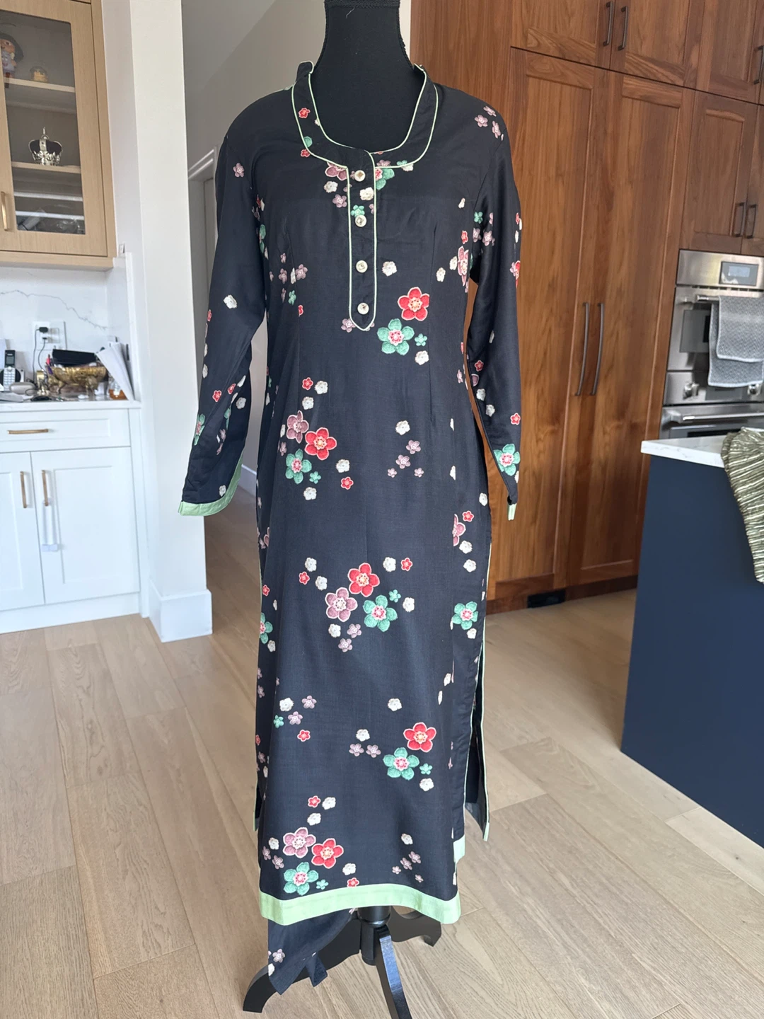 Black floral print kurti with dupatta