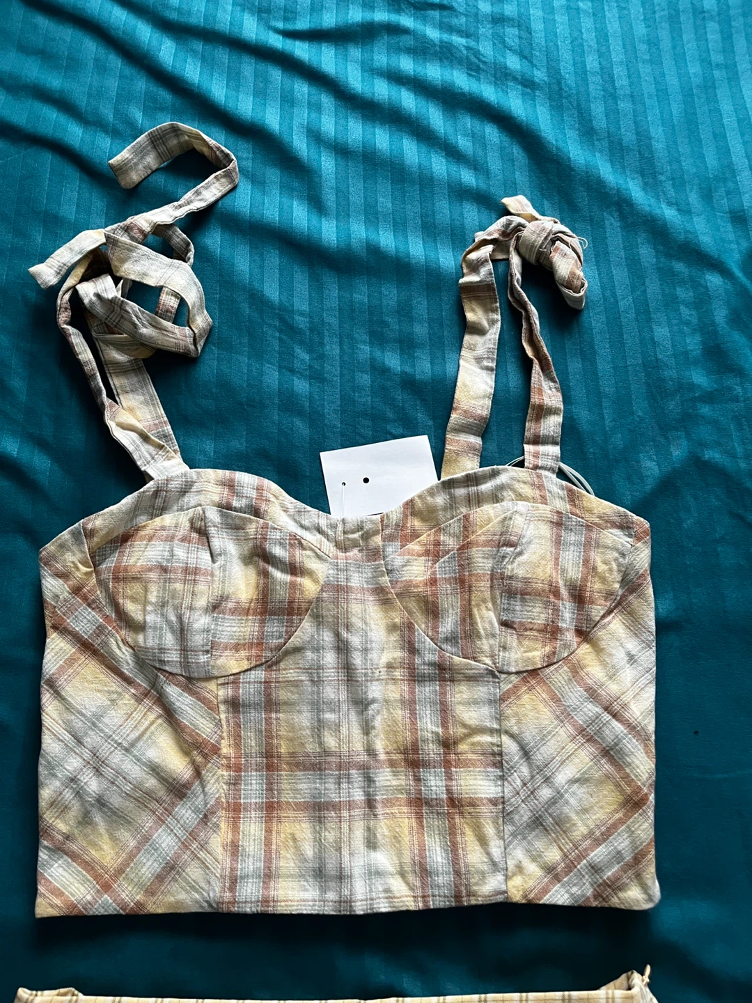 Plaid Bustier Top and Pleated Skirt Set