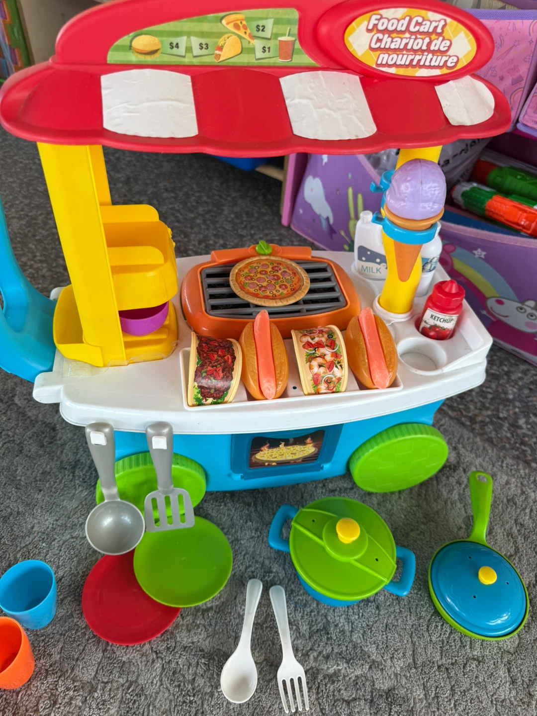 Kids Cash Register and Food Cart Playset