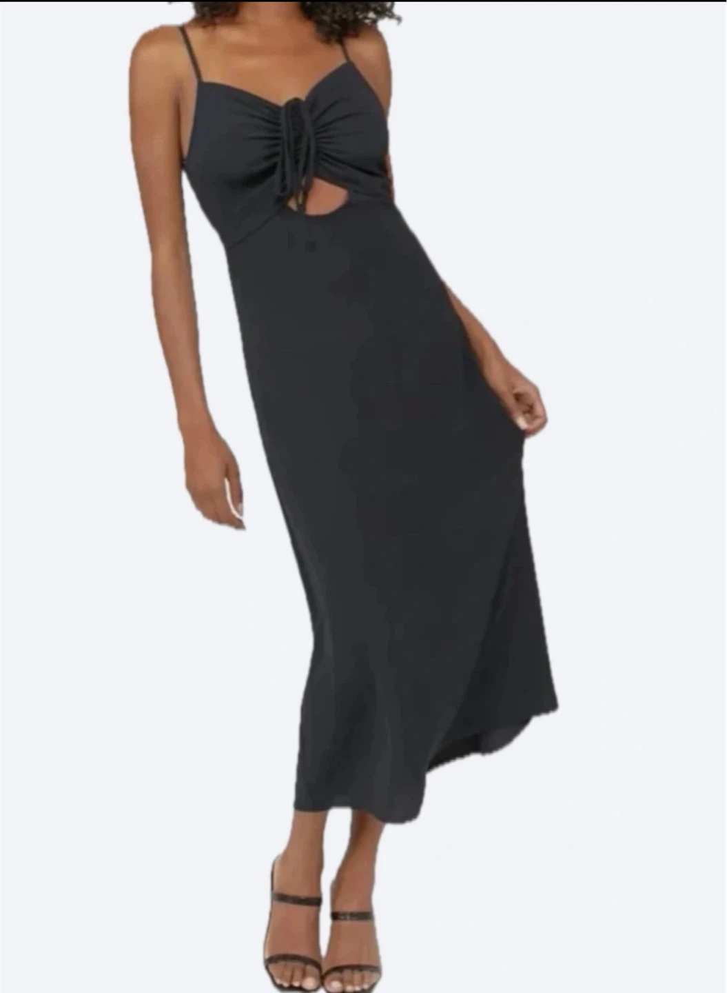 Black Midi Dress with Cutout and Tie Detail