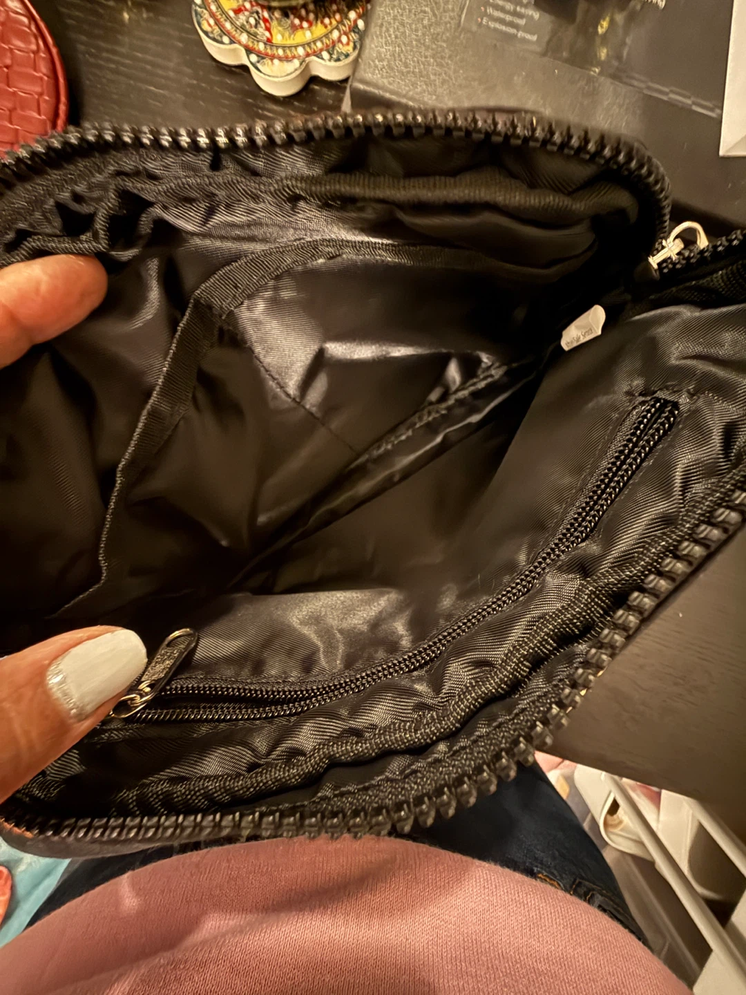 Black Quilted Crossbody Bag with Geometric Strap - photo 3