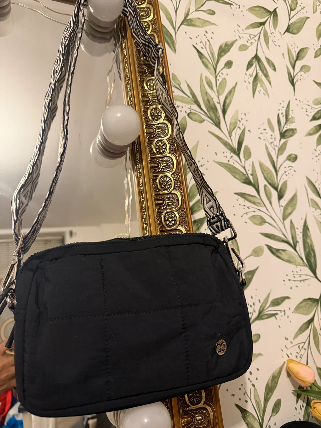 Black Quilted Crossbody Bag with Geometric Strap - photo 2