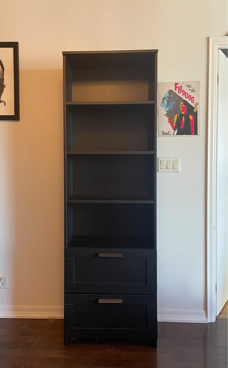 Black Bookshelf with 2 Drawers