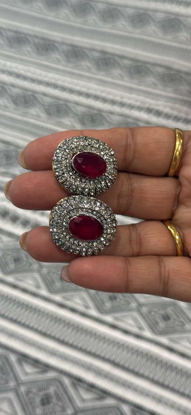 Oval Red Gemstone Stud Earrings