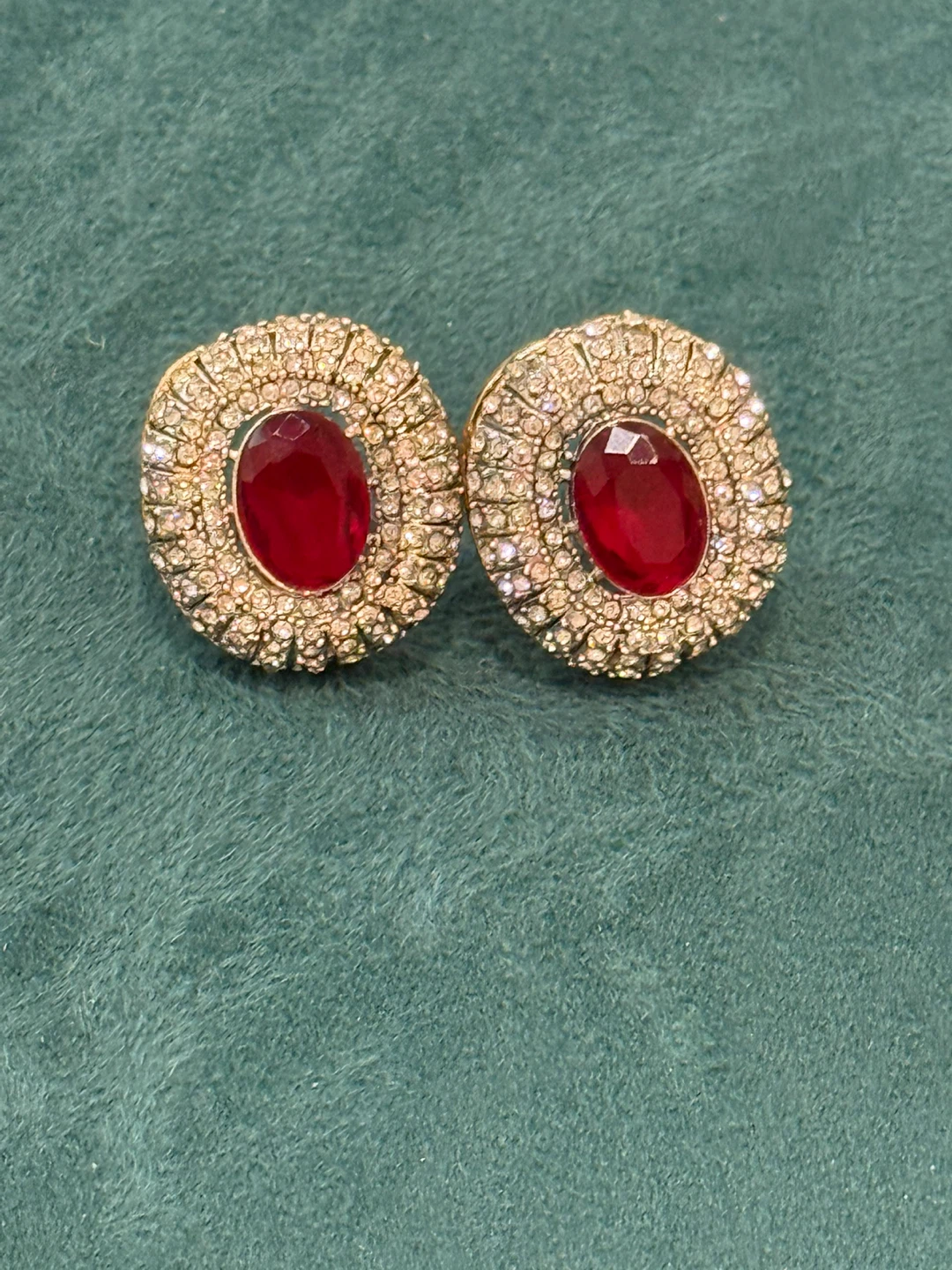 Oval Red Gemstone Stud Earrings - photo 2