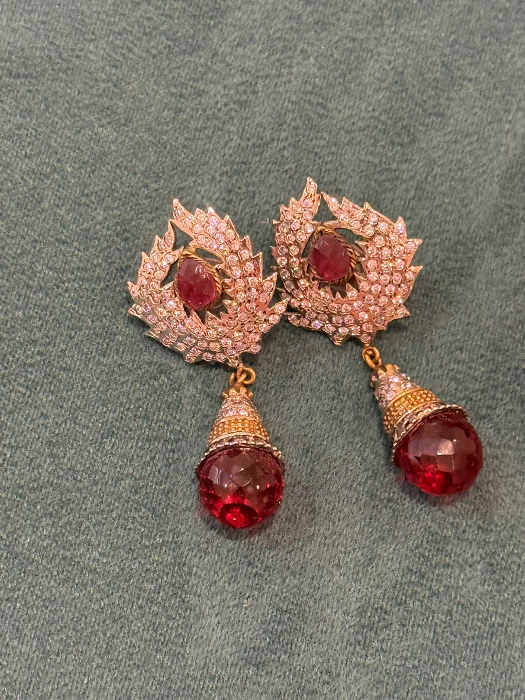 Rhinestone and Red Gem Dangle Earrings - photo 2