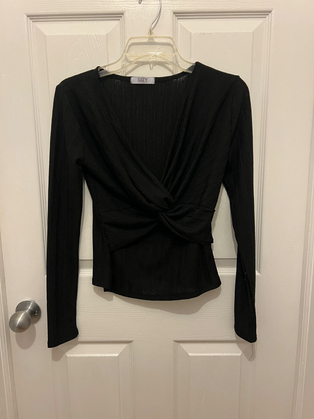 Suzy Black Twist Front Long Sleeve Top