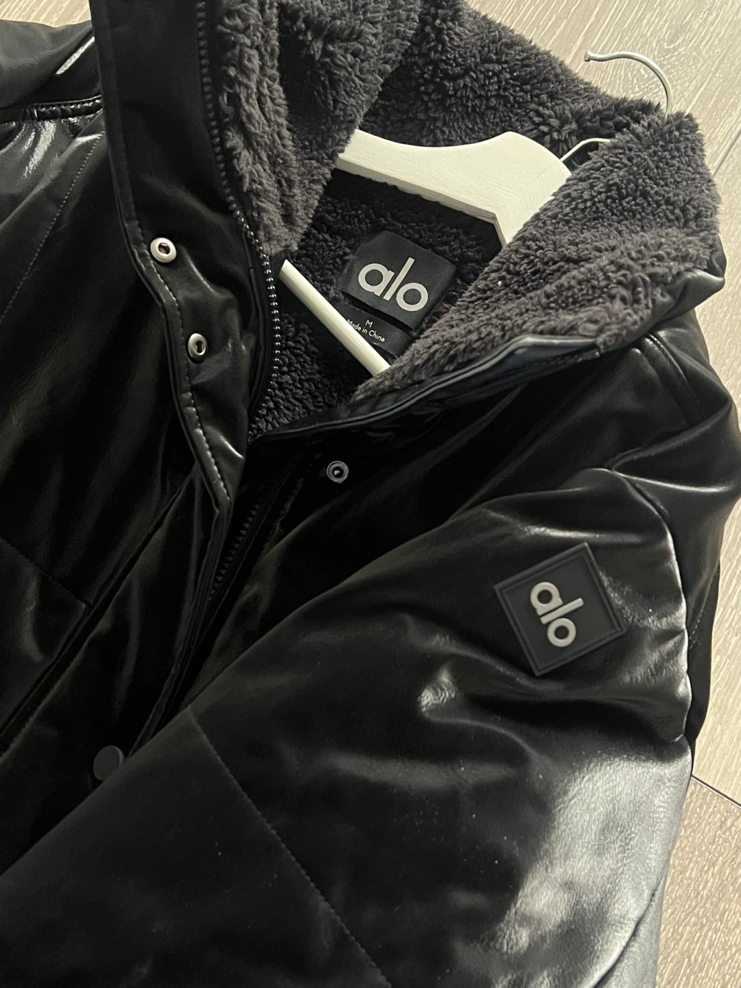 ALO Black Puffer Jacket with Sherpa Collar