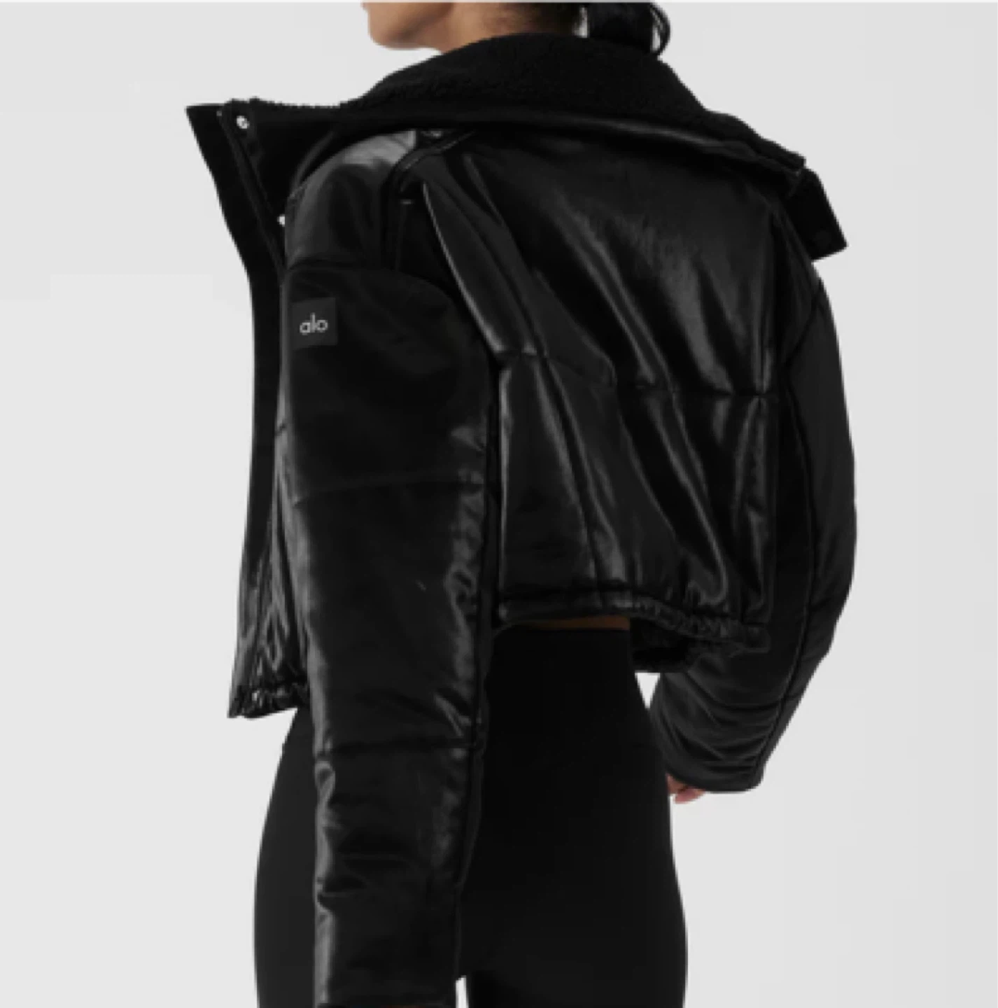 ALO Black Puffer Jacket with Sherpa Collar - photo 4