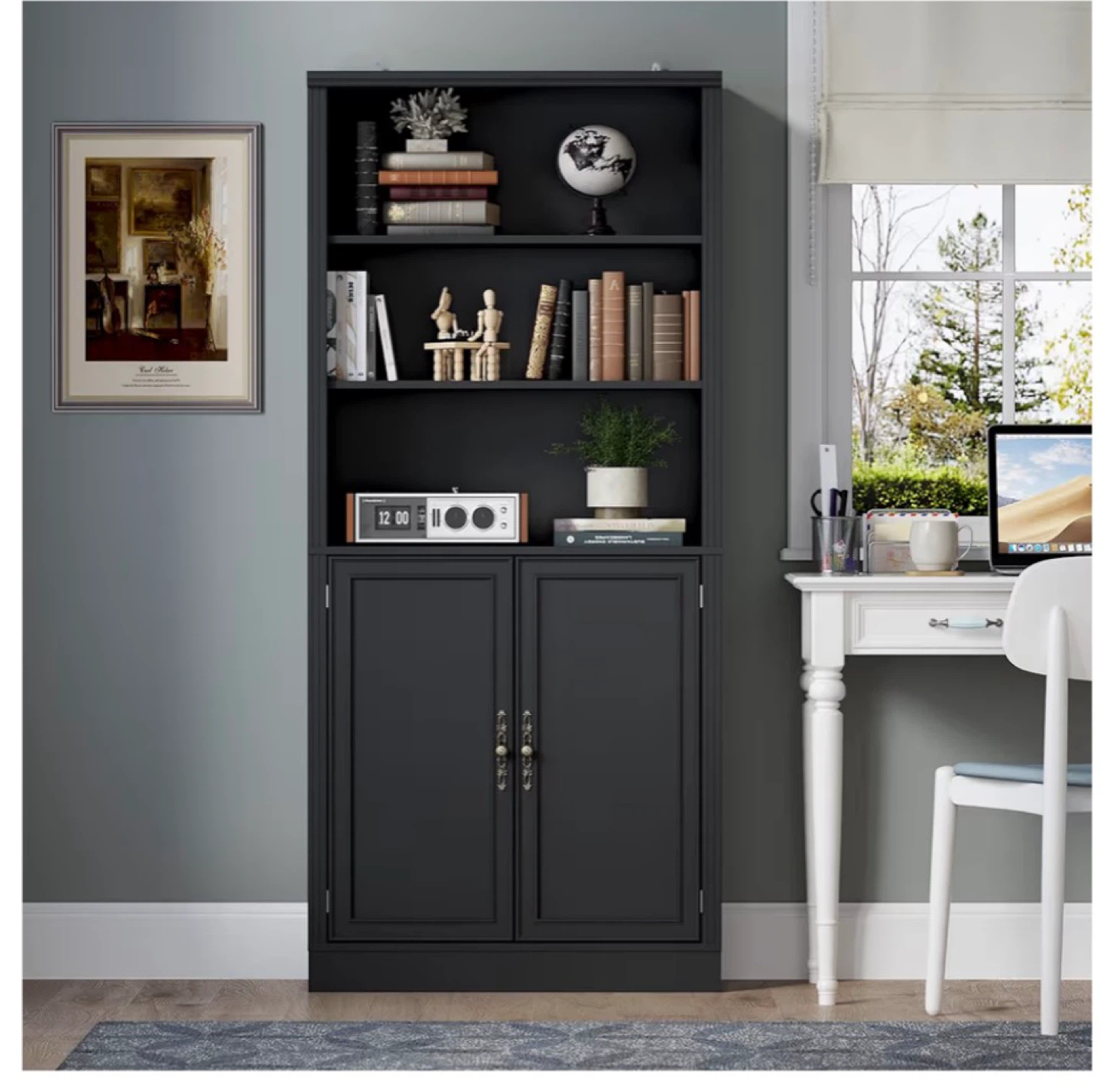 Black Bookcase with Cabinet - 70.1" tall - photo 3