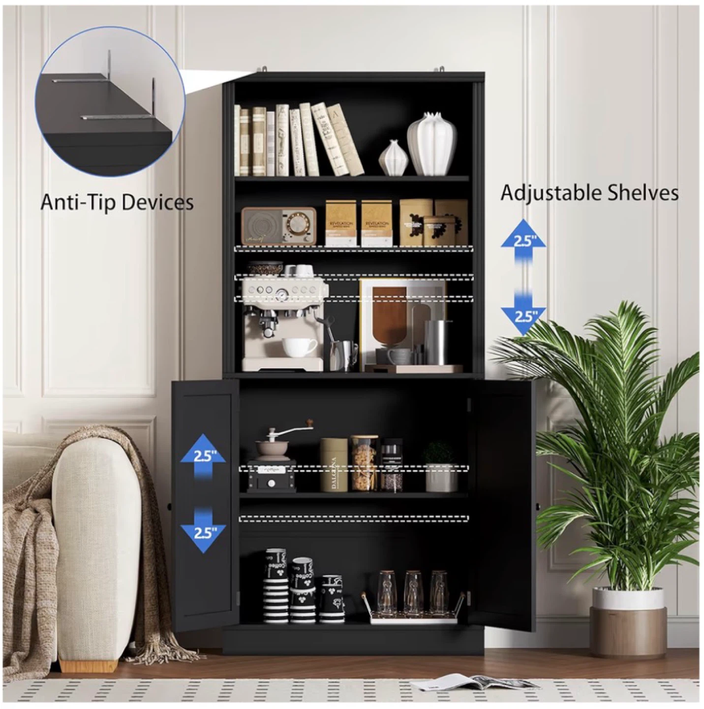 Black Bookcase with Cabinet - 70.1" tall - photo 4