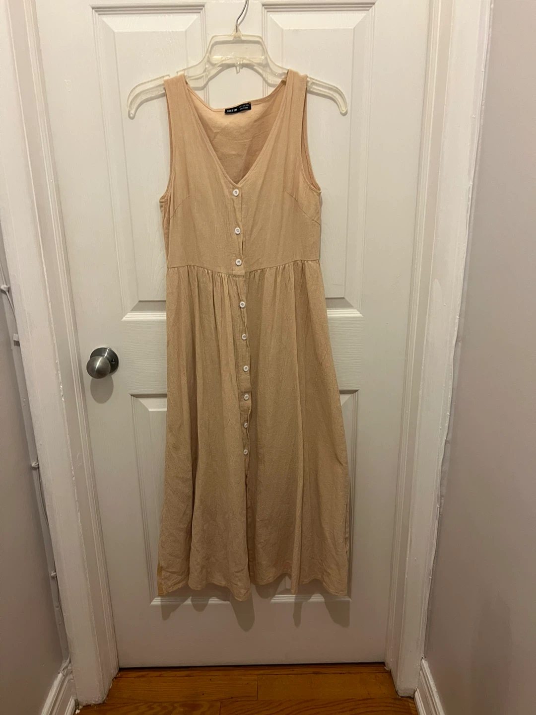 SHEIN beige button-front midi dress