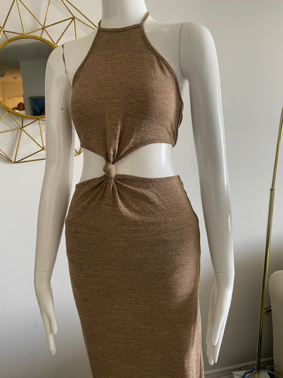 Brown Halter Cut-Out Maxi Dress