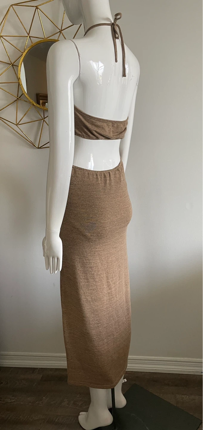 Brown Halter Cut-Out Maxi Dress - photo 3